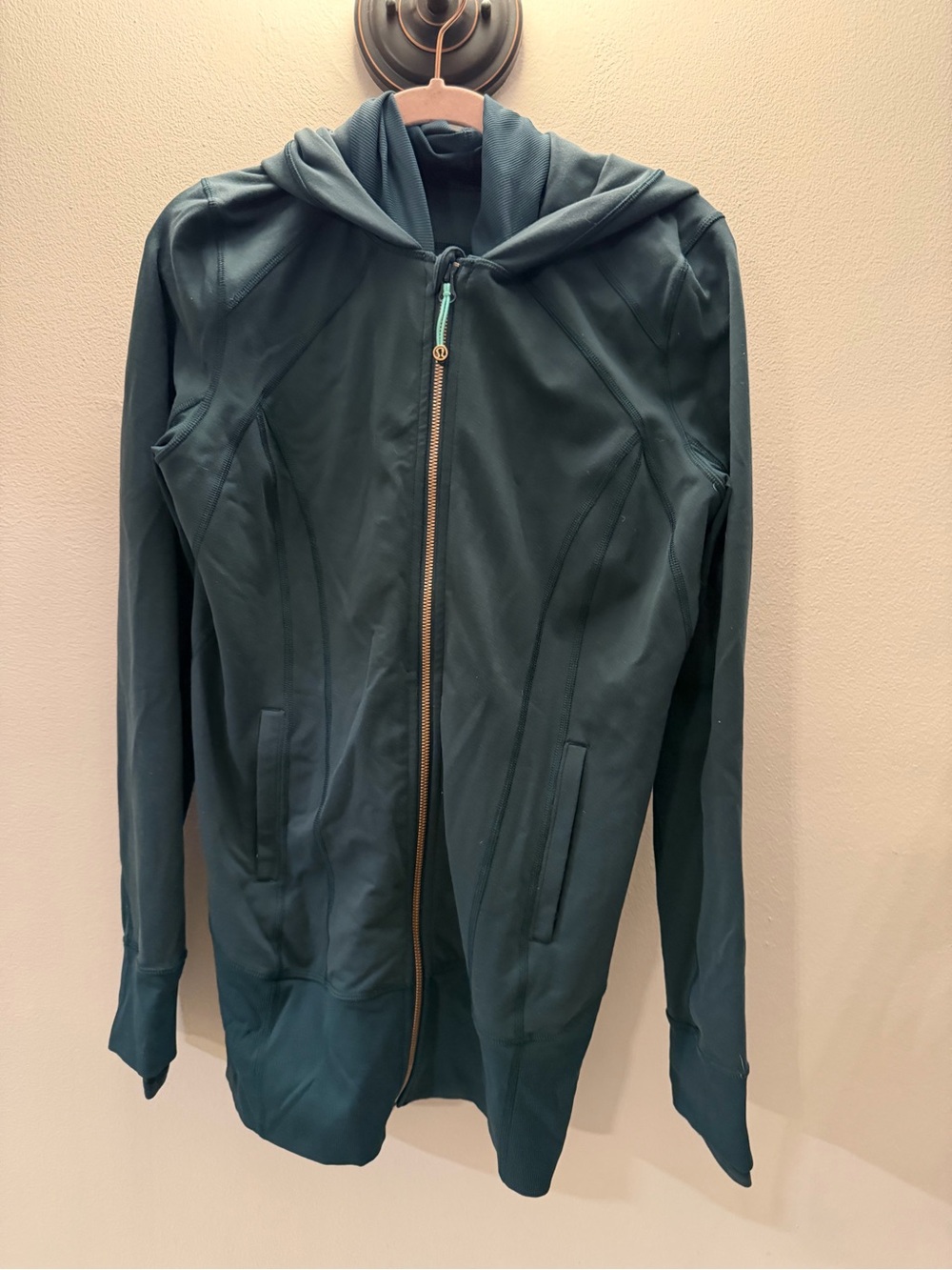 Lululemon Stride Jacket Full Zip Hoodie Submarine Teal Copper Hardware Size 8